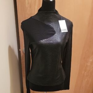 Nwt Flore Snakeskin Textured Mock Neck Sheer Sleeve Sz Xl